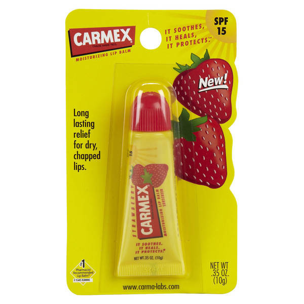 

Carmex Strawberry Flavor Moisturizing Lip Balm Tube SPF 15 -Відновлюючий лікувальний бальзам для губ "Полуниця