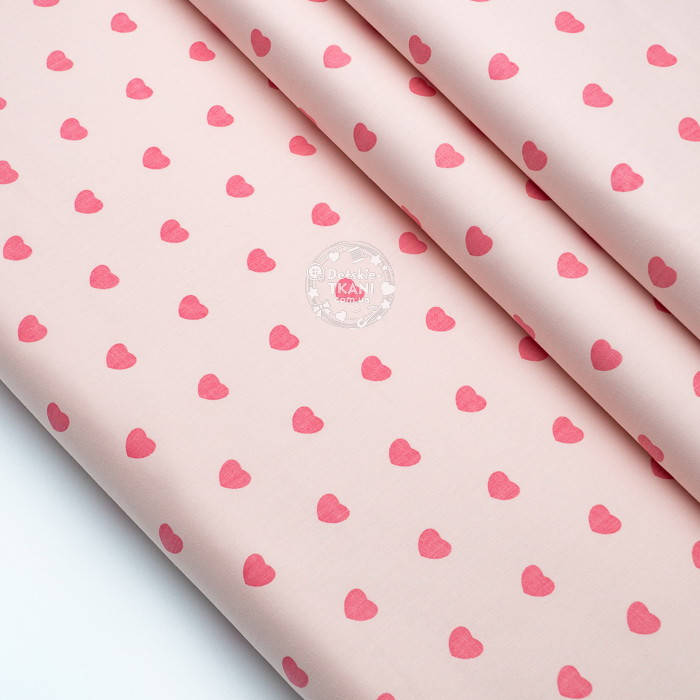 

Сатин ткань "Одинаковые сердечка" тёмно-розовые на пудре № 2151с, Розовый
