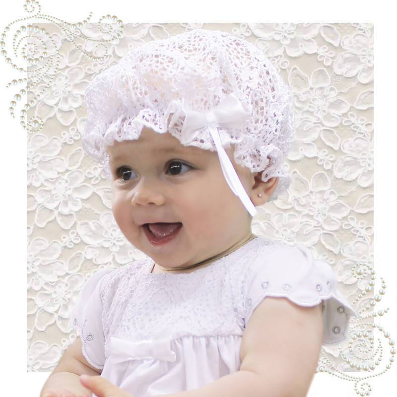 

Шапочка кружево белая нарядная для крещения на выписку для девочки