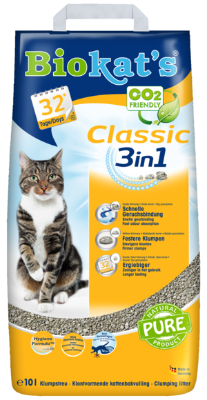 

Бентонитовый наполнитель для туалета кошек Biokat's Classic 3in1 без запаха 10л.