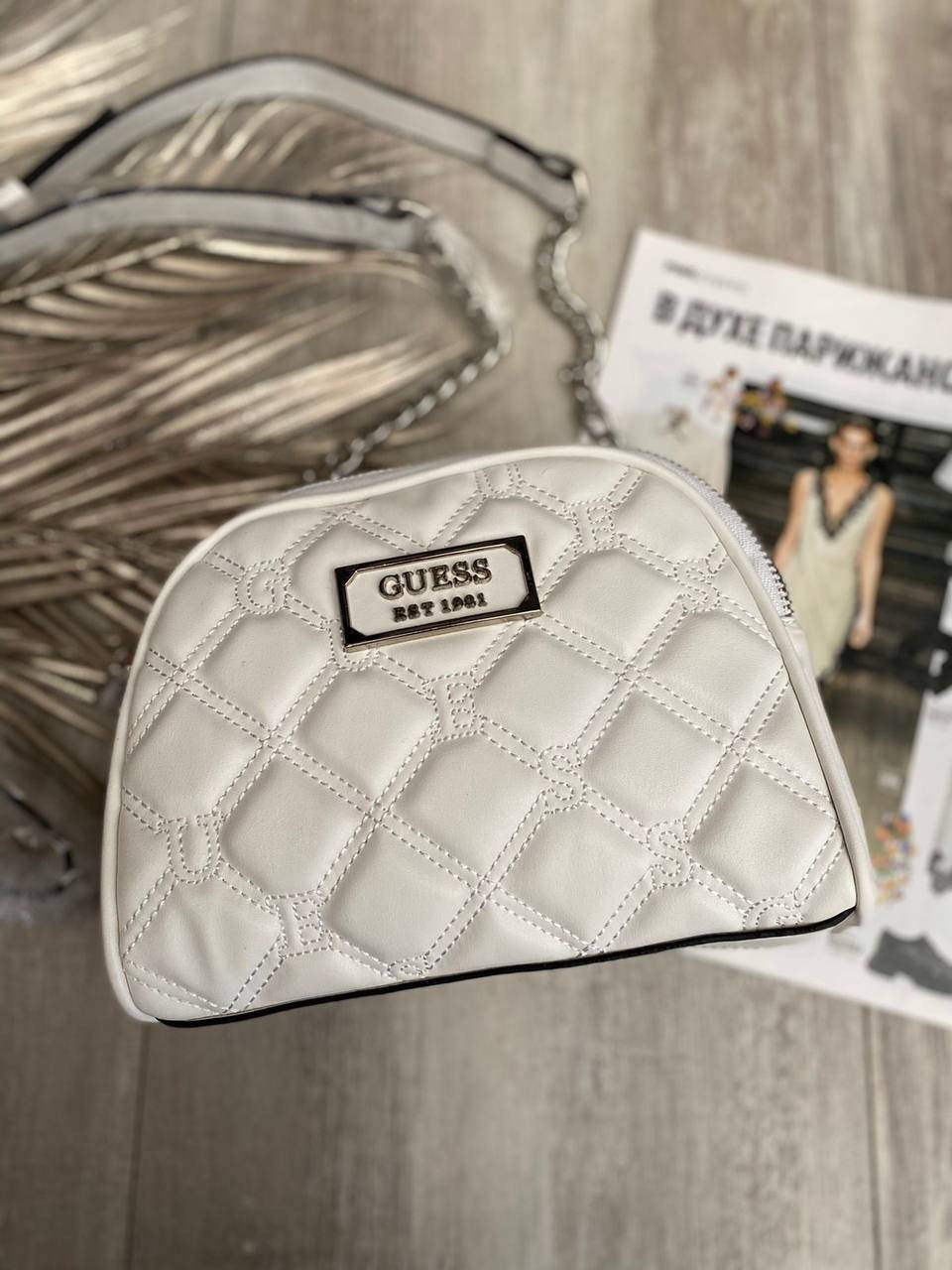 

Модная женская белая кожаная сумка Guess Гесс, Белый