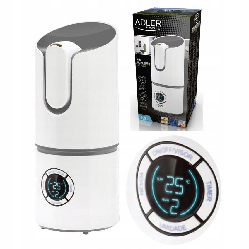

Ультразвуковой увлажнитель воздуха Adler AD 7957 (2.2л., 25Вт, 280 мл / ч, Польша)