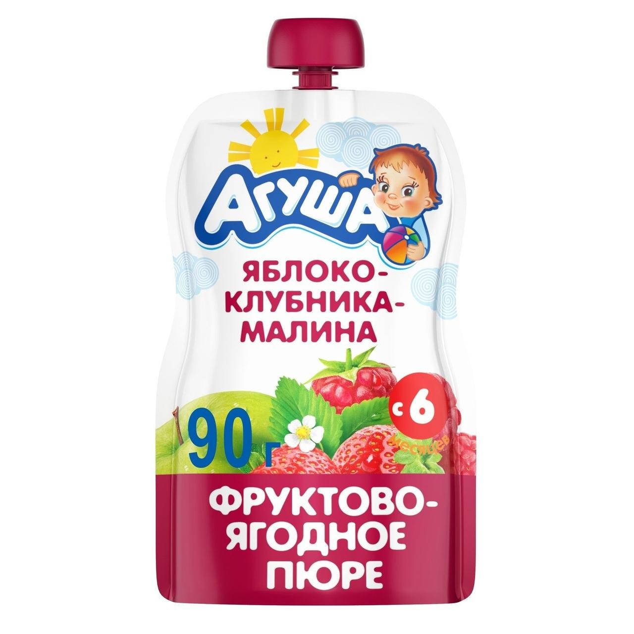 

Пюре Агуша Яблоко-Клубника-Малина с 6 месяцев 90 гр