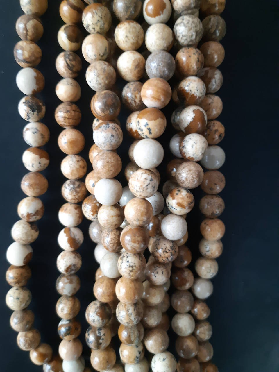 

Бусины на нитке Пейзажная яшма гладкий шарик d-8мм L-37см