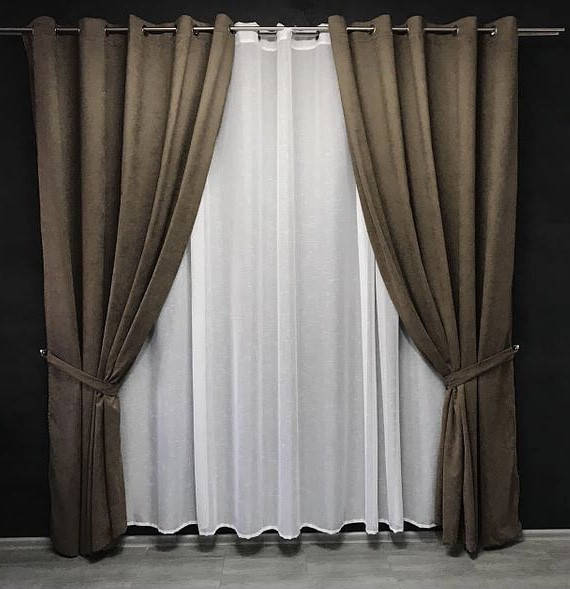 

Комплект штор на люверсах з тюлем на люверсах Шторы 200х270 + тюль 500х270 Шторы с подхватами Цвет Кофейный