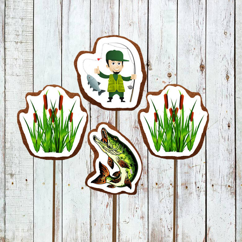 

Набор №005 пряники рыбак, для рыбака съедобные топперы фигурки для торта