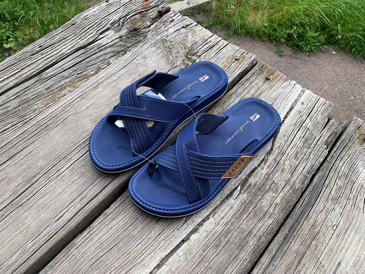 

Мужские шлепанцы на липучке SAHAB Сахаб Navy темно-синий Оригинал