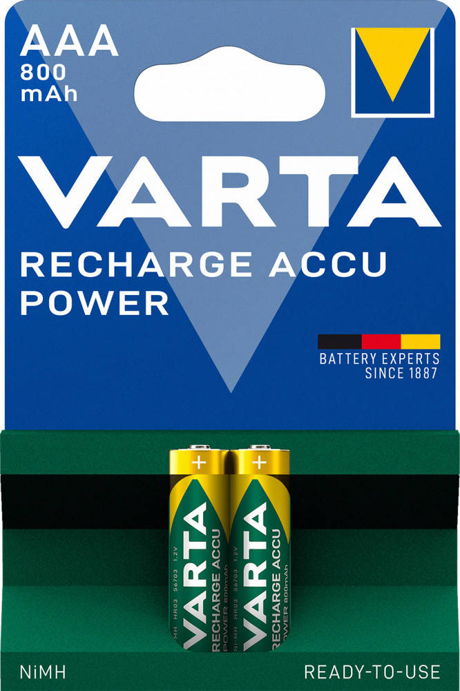 

Аккумулятор Ni-MH HR03/ААА VARTA 800mAh 2шт R2U (готовы к использованию)