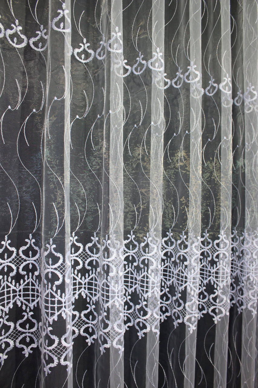 

Тюль белая, фатин с вышивкой (Турция). Тюль белого цвета в спальню, зал, Белый