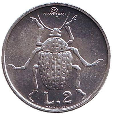 

Жук. Монета 2 лиры. 1974 год, Сан-Марино. UNC