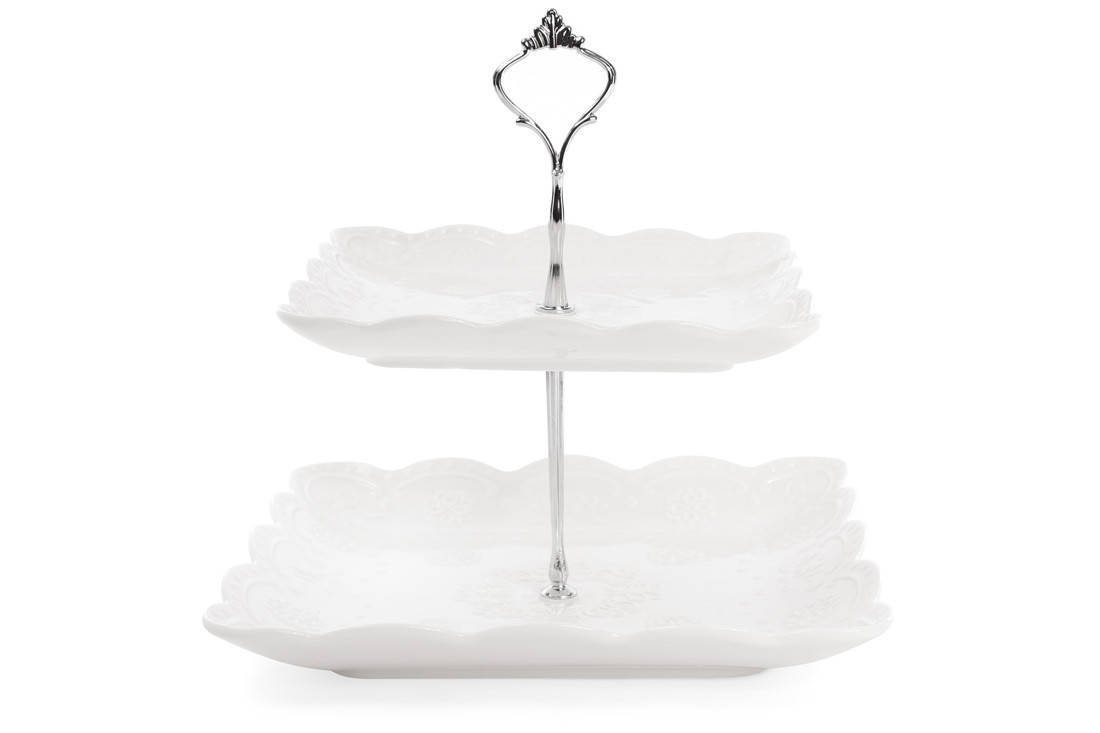 

Фруктовница двухъярусная, фарфор 20см+25см, высота 25см см, Белый