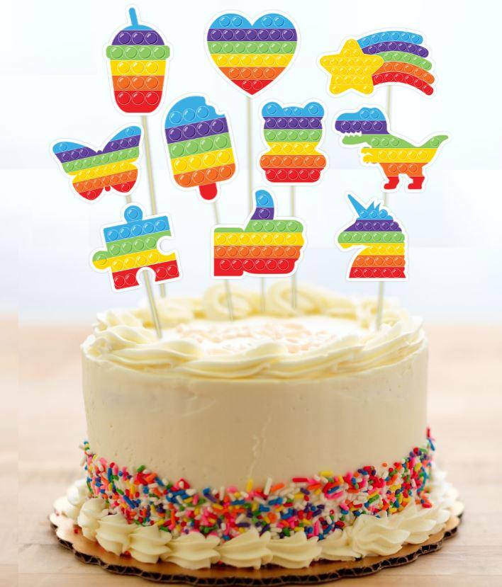 

Набор средние топперы в торт (8см) вырубка "Поп ит / Pop it" (10шт./уп.)(КАРТОН)