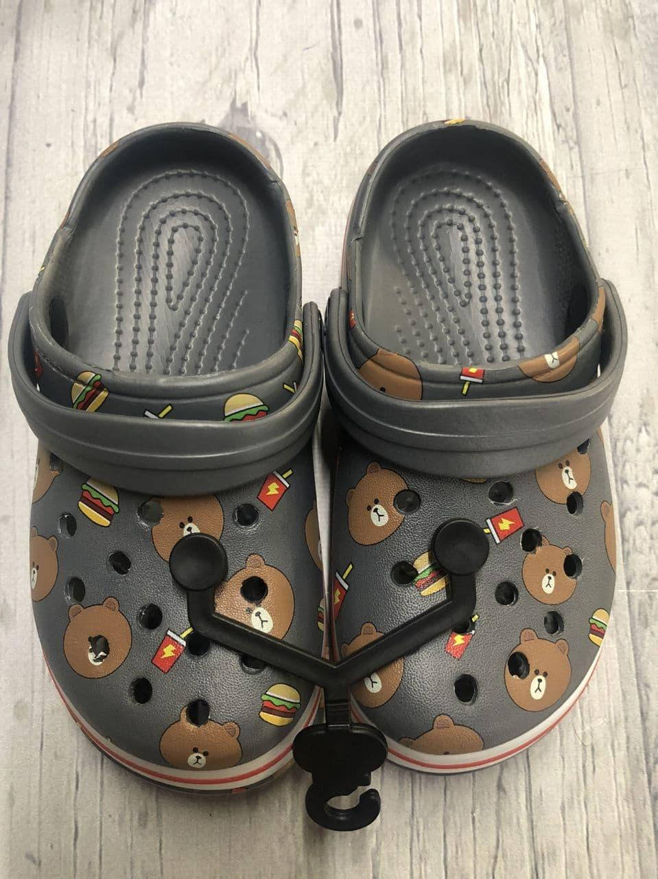 

Сабо, Пляжная обувь Кроксы серые с мишкой Luckline 26/27, Серый