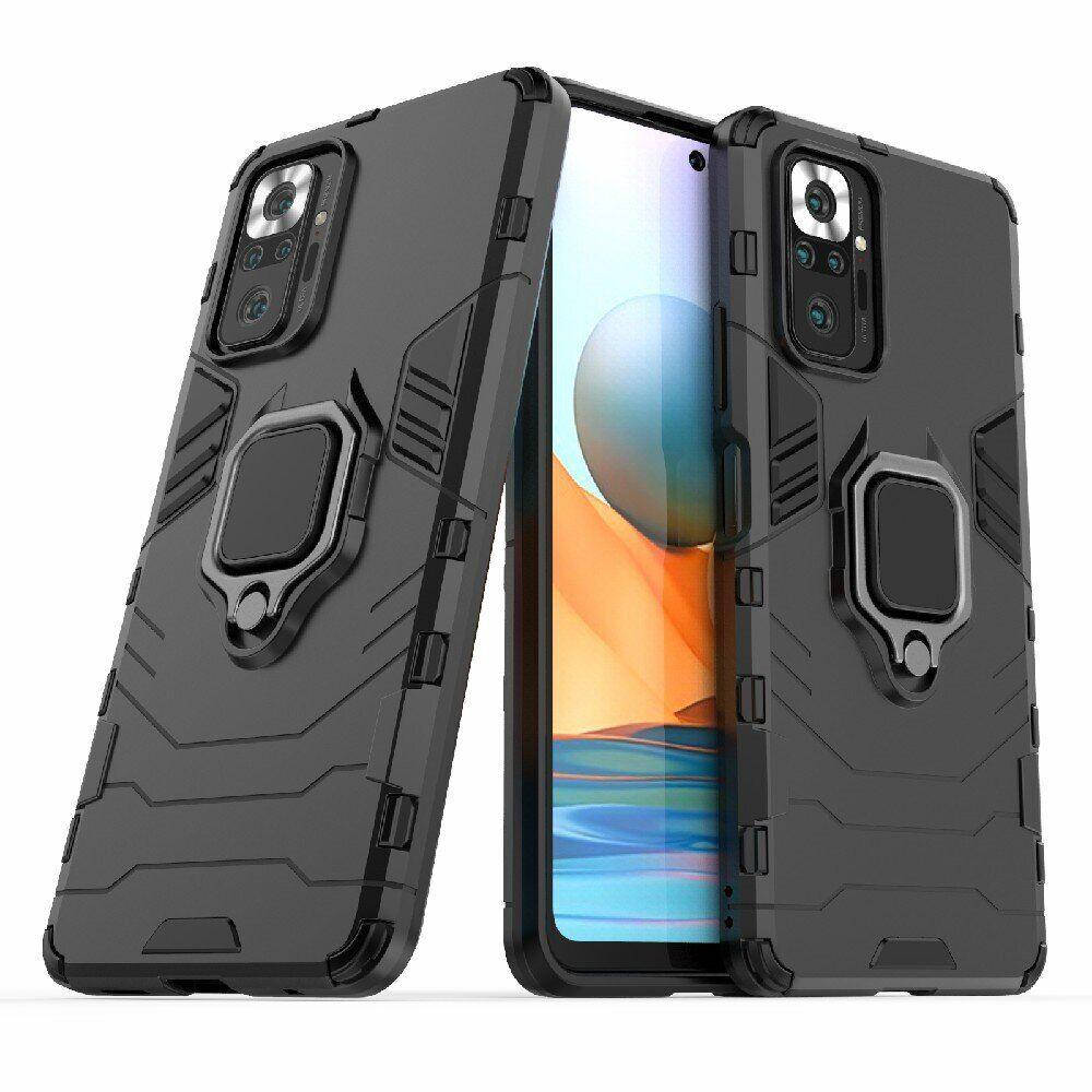 

Чехол Iron Ring для Xiaomi Redmi Note 10 Pro противоударный бампер с подставкой Black