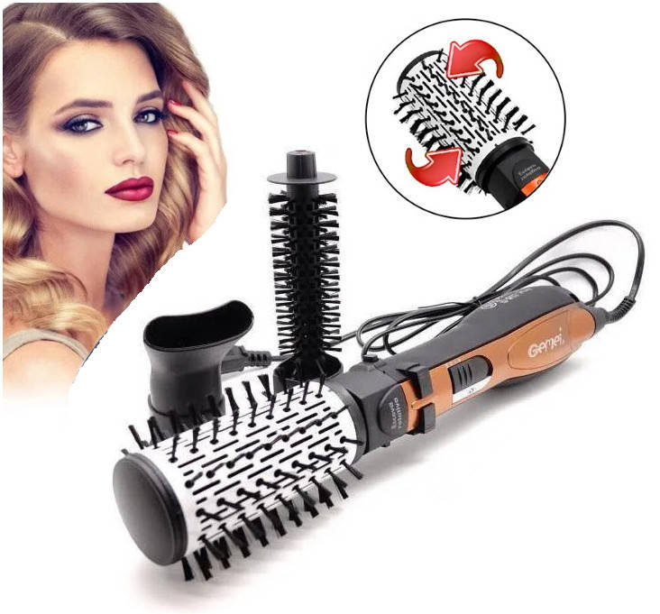 

Вращающийся фен щетка Gemei GM-4828, воздушный стайлер расческа браш с вращением с насадками