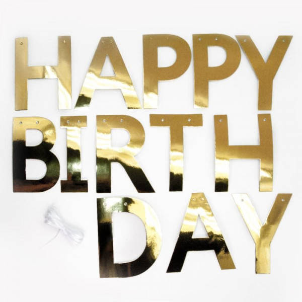 

Бумажная гирлянда золотой хром принт "Happy Birthday" 2,5м
