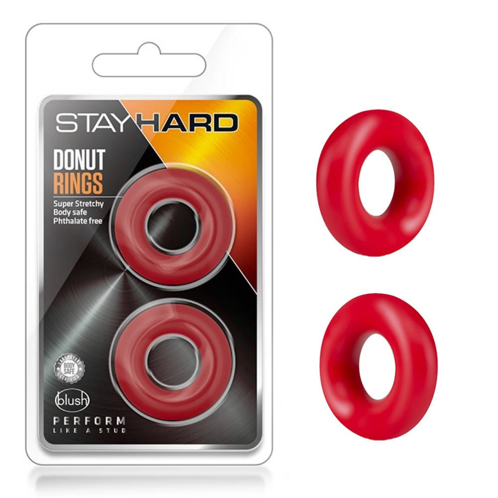 

Набор из 2 красных эрекционных колец "Stay Hard Donut Rings" от Blush, Красный