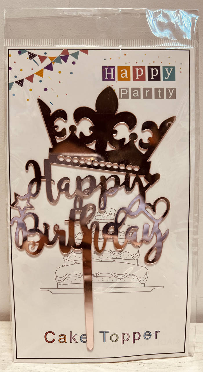 

Топпер в торт акриловый "Happy Birhday": корона розовое золото