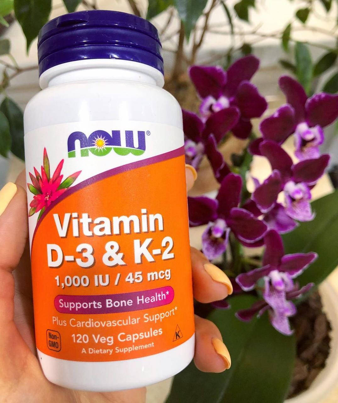 

Витамины D3 и K2, 45 мкг, 120 растительных капсул, Now Foods
