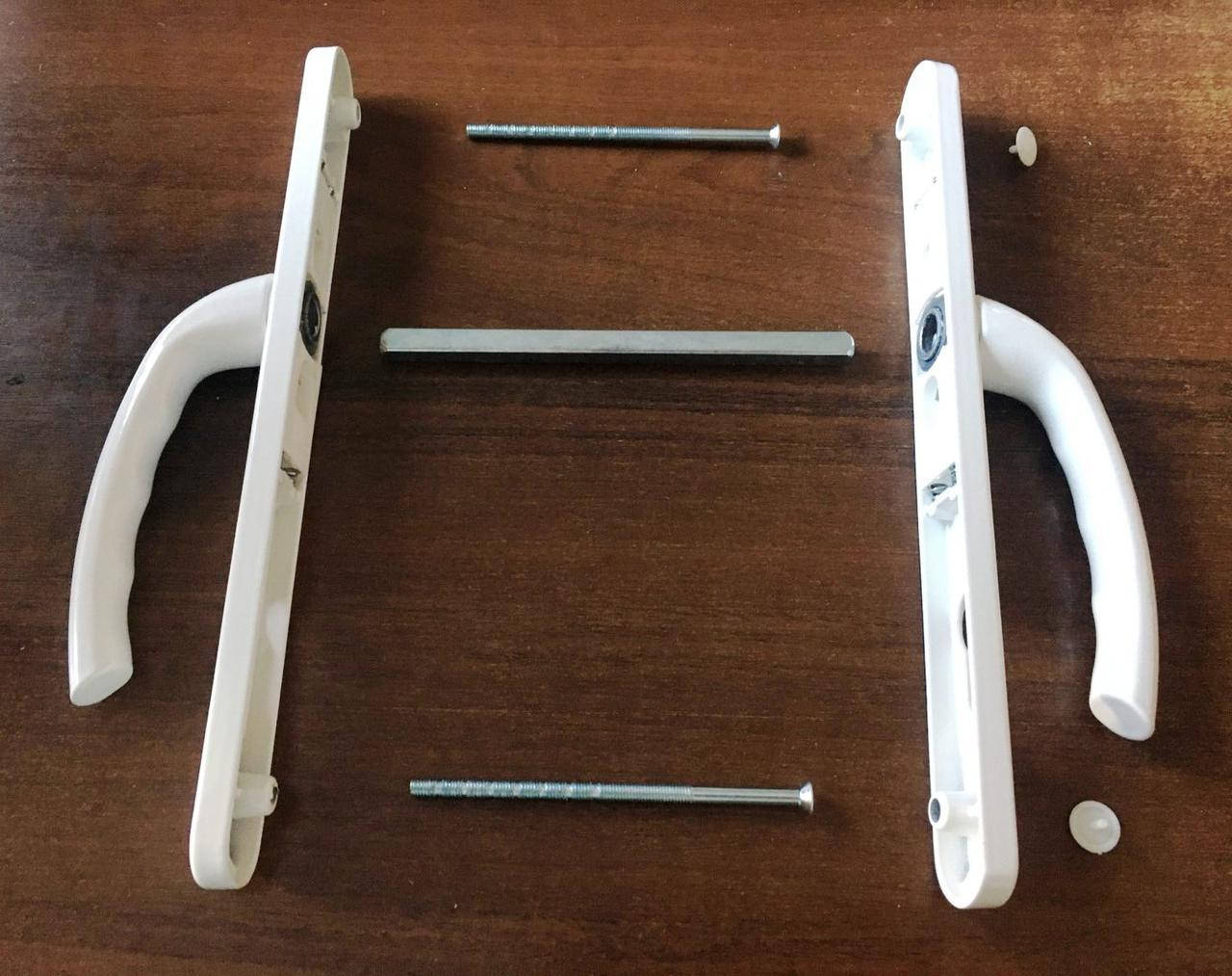 

Ручка нажимная на планке для металлопластиковых дверей 85/25/250/208 с пружиной 2 винта белая Astex, Белый