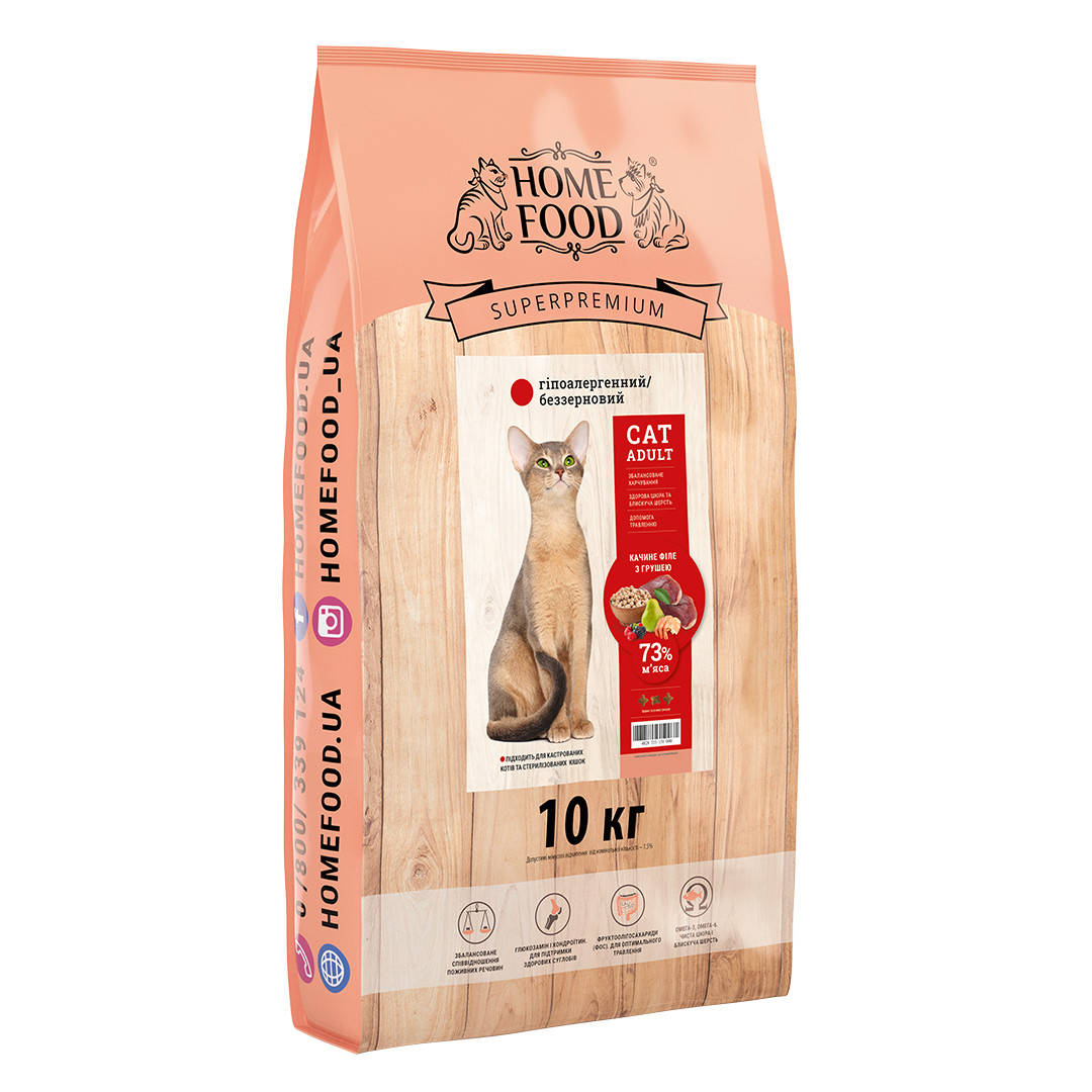 

Сухой корм Home Food беззерновой для взрослых котов с уткой и грушей на развес