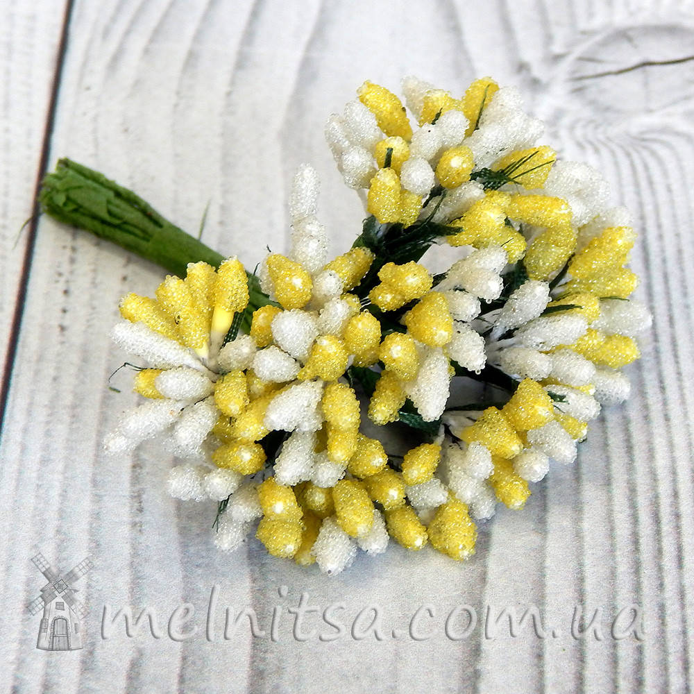 

Добавка Сложные тычинки сахарные двухцветные, белый+желтый