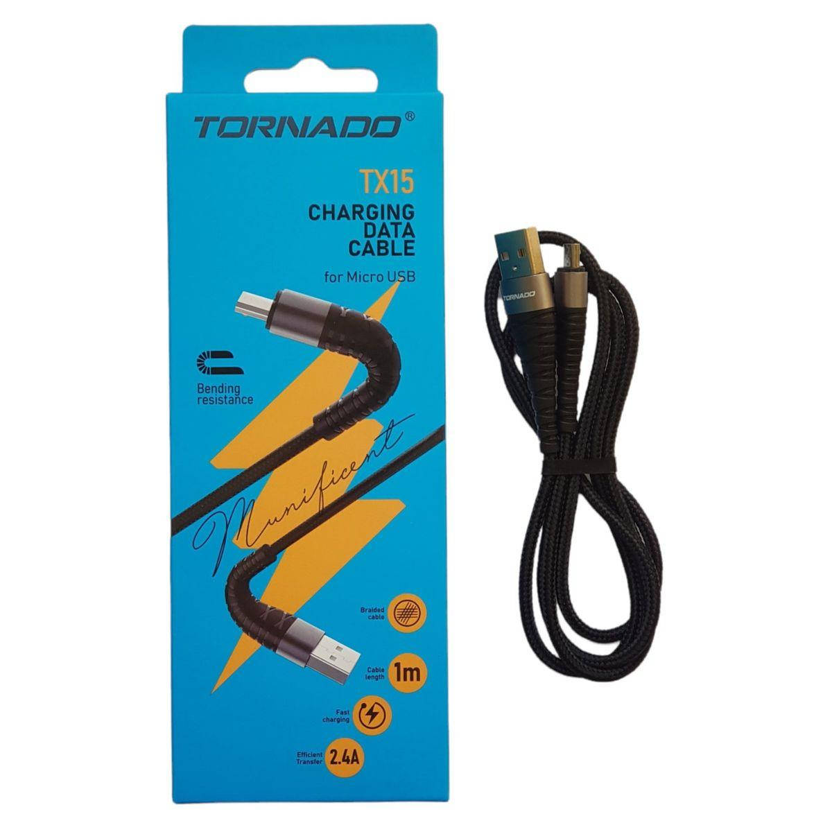 

Кабель USB-Micro TORNADO TX15 (2,4А/1м) ткань черный