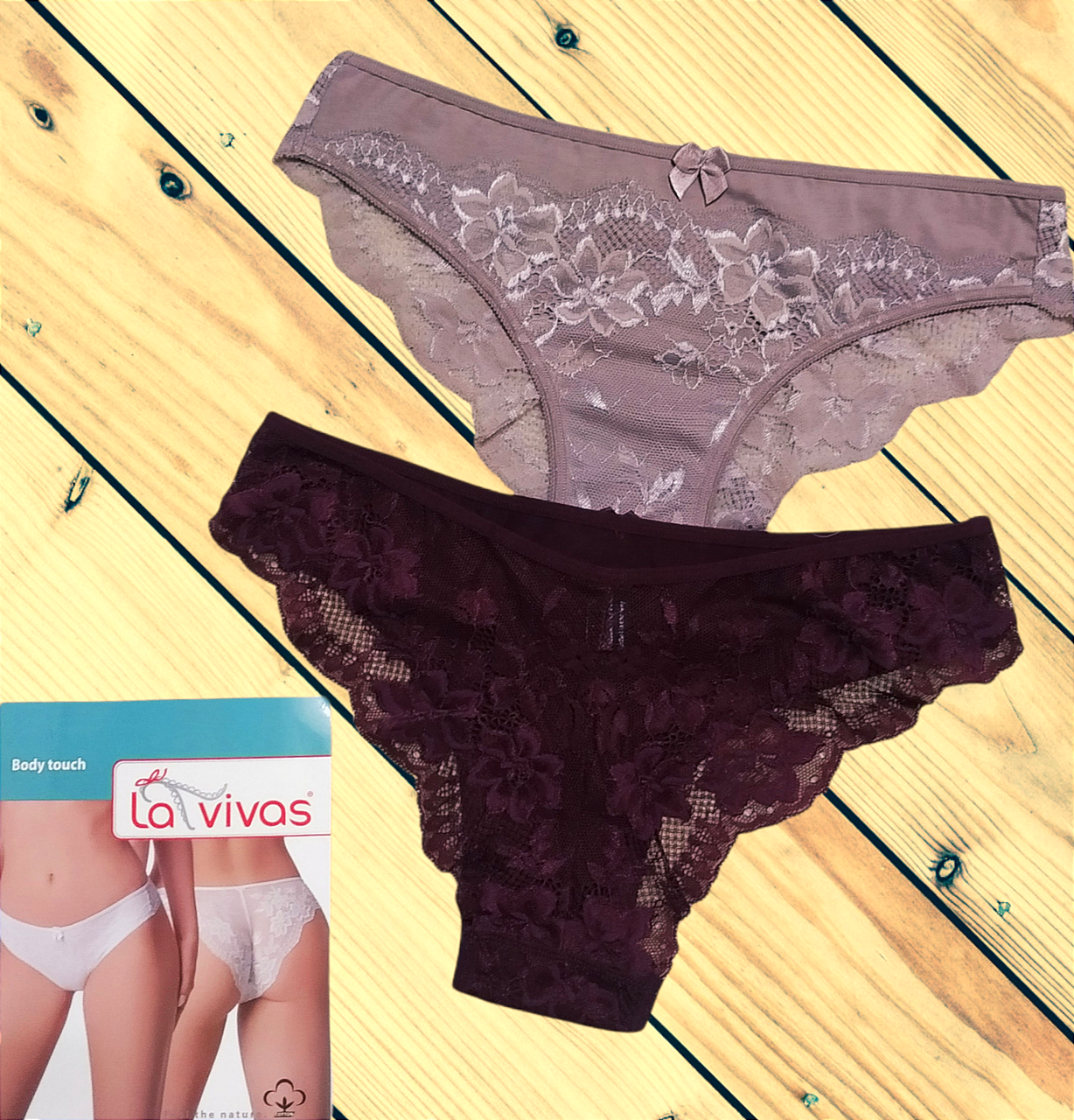 

Трусики женские с кружевом La Vivas в упаковке 2шт бордо и беж Размеры M L, Бордовый
