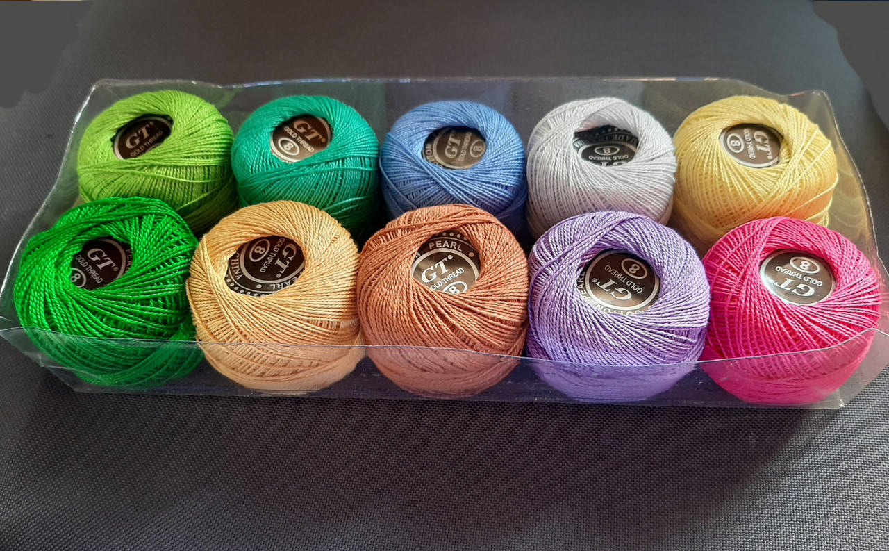 

Хлопок Пряжа Ирис Gold Thread №8/ 10 грамм микс Упаковка 10 штук, Разные цвета