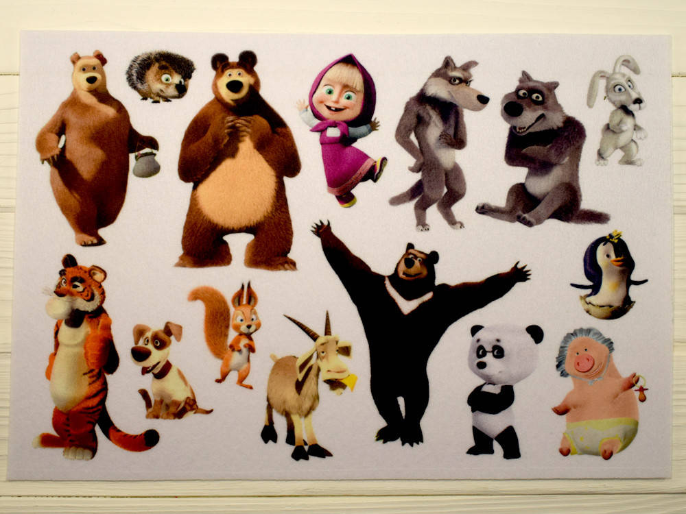 

Фетр с принтом Маша и Медведь (Корейский жесткий 1,2 мм)