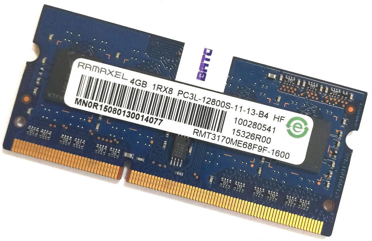 

Оперативная память для ноутбука Ramaxel SODIMM DDR3L 4Gb 1600MHz 12800S 1R8 CL11 (RMT3170ME68F9F-1600) Б/У