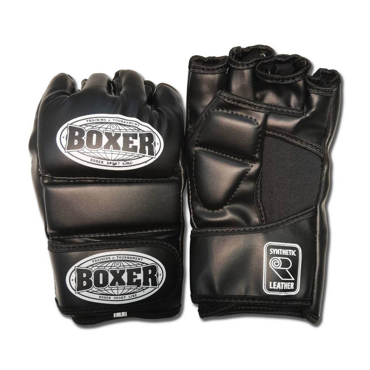 

Перчатки для смешанных видов единоборств ММА кожвинил черные , BOXER, Черный