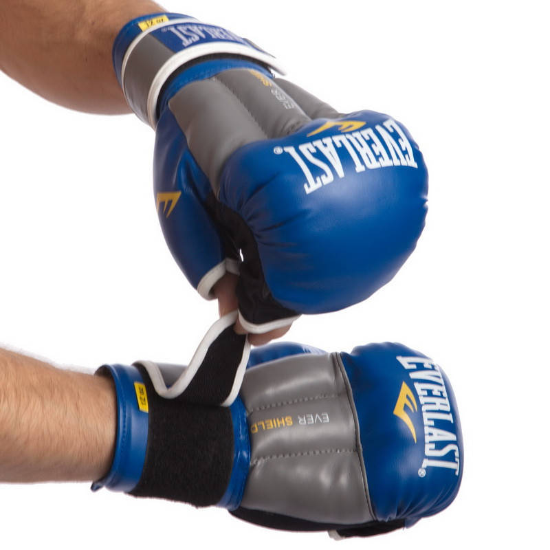 

Перчатки гибридные для единоборств ММА Everlast 0272 синий-серый 12