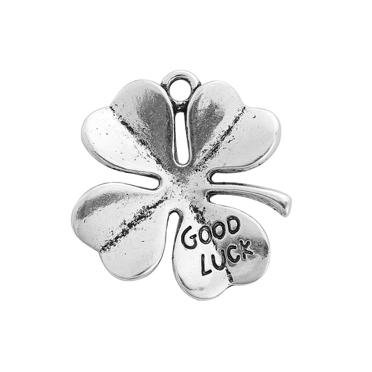 

Подвеска Клевер четырёхлистник " Good Luck ", Цинковый сплав, Цвет: Античное серебро, 29 мм x 27 мм