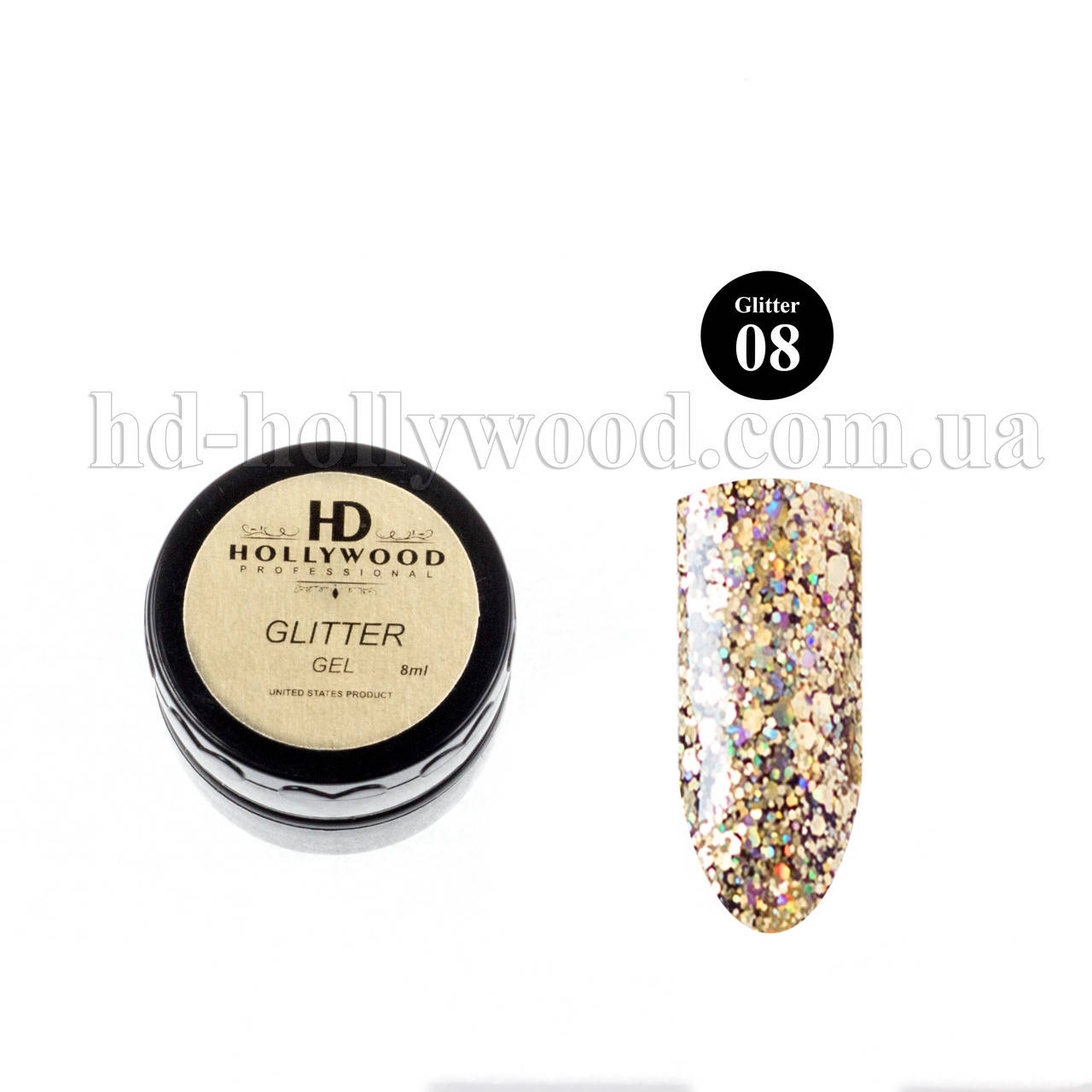 

Гель лак Золото Глиттер гель 08 HD Hollywood 8 ml