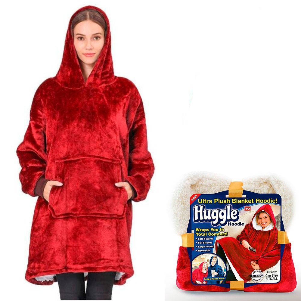 

Плед толстовка HUGGLE HOODIE 85х85 см с капюшоном / Толстовка-плед Бордовый, Синий