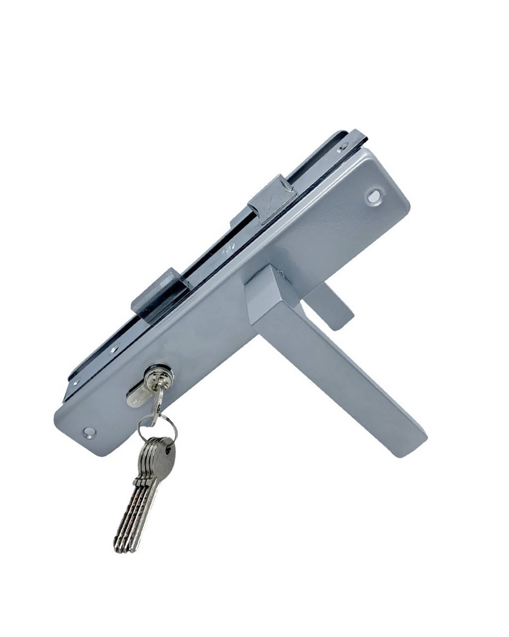 

Замок для калитки (ворот) с ручками узкий в профильную трубу светло-серый