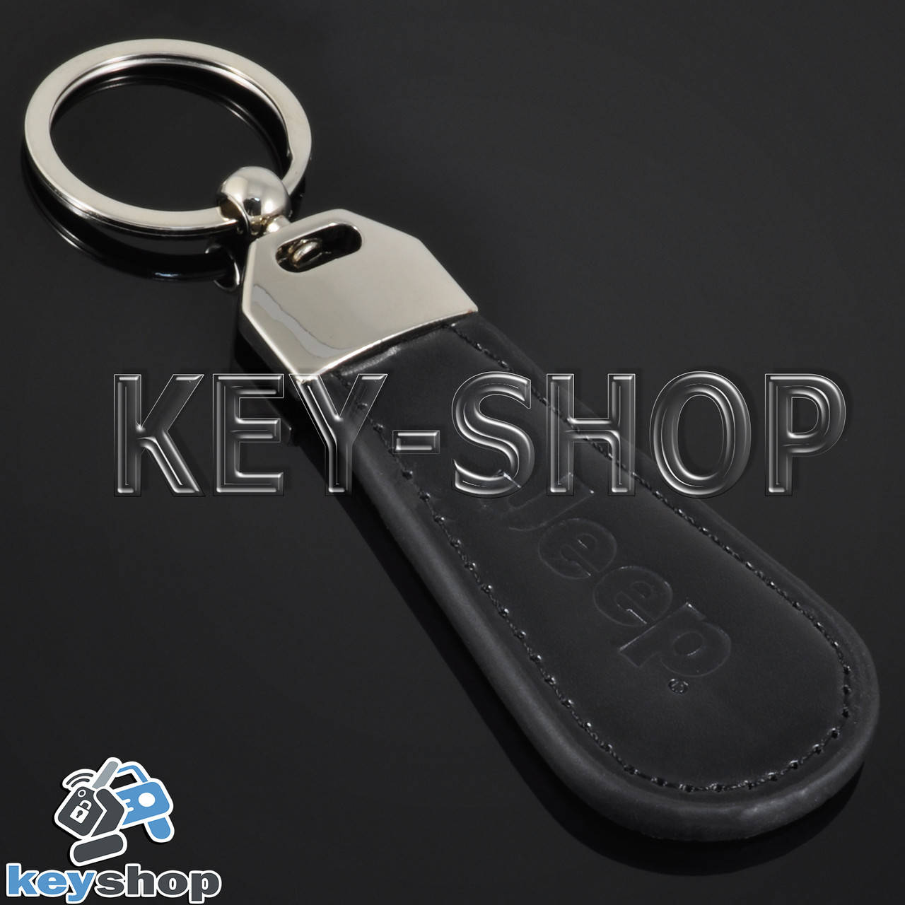 

Брелок для авто ключей Джип (Jeep) кожаный, Черный