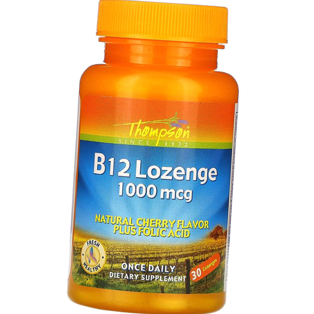 

Витамин B12 + Фолиевая кислота Thompson B-12 Lozenge 1000 mcg plus folic acid 30 lozenges cherry