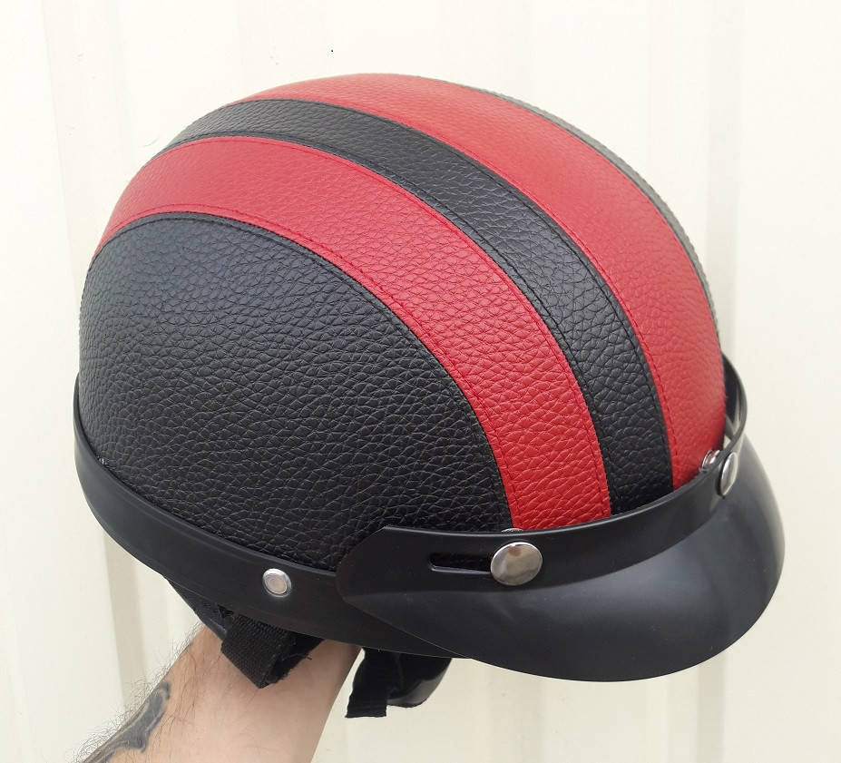 

Шлем-каска Чоппер кожа PU черно-красная ретро, Черный
