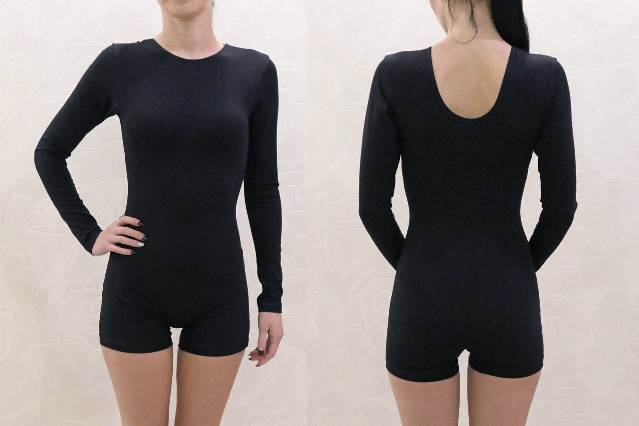 

Комбинезон Купальник трико с шортами и длинным рукавом. 80(рост 158-164), Черный