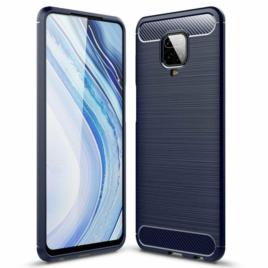 

Чехол Carbon для Xiaomi Redmi Note 9 Pro противоударный бампер Blue