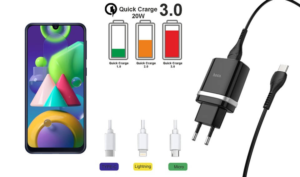 

Сетевое зарядное устройство Samsung Galaxy M21, Мощность 18W., Черный