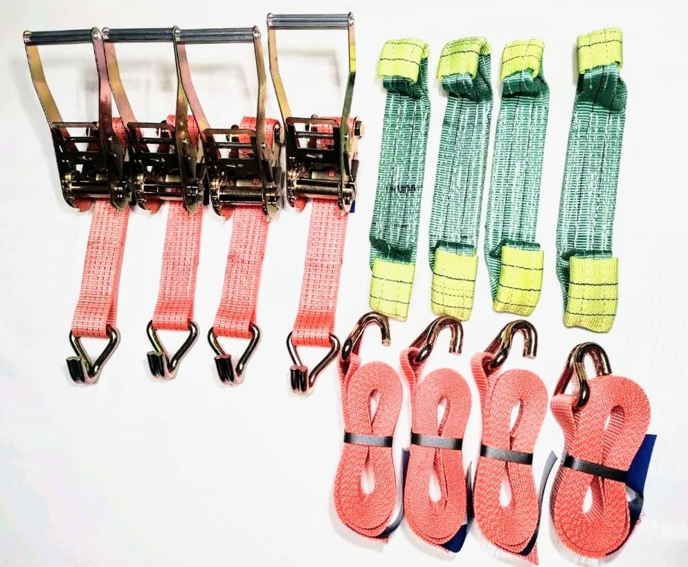 

Набор эвакуаторщика для фиксации ТС на платформе автовозные ремни