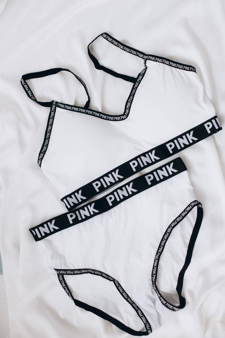 

Комплект женского нижнего белья, Топ + Трусики Слип, Beisdanna с логотипом PINK Белый