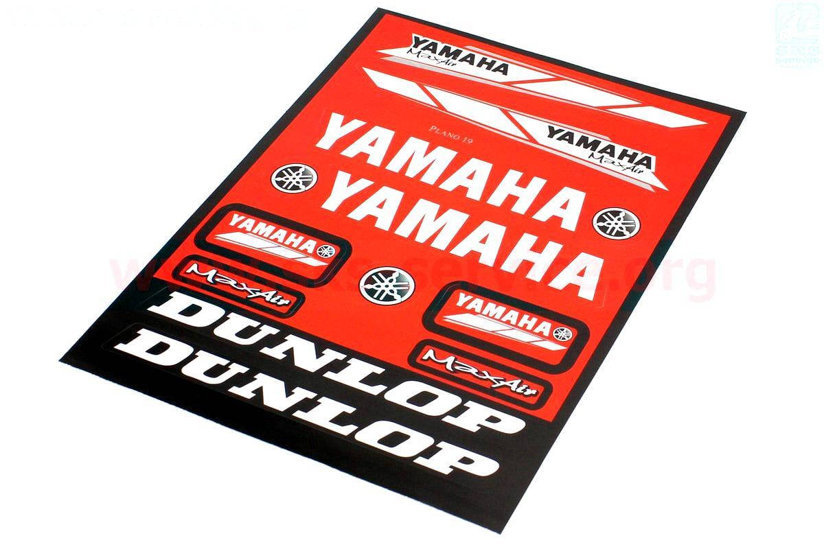 

Наклейки на планшете Yamaha/Dunlop красные набор 13 штук 23 х 32 см на скутер