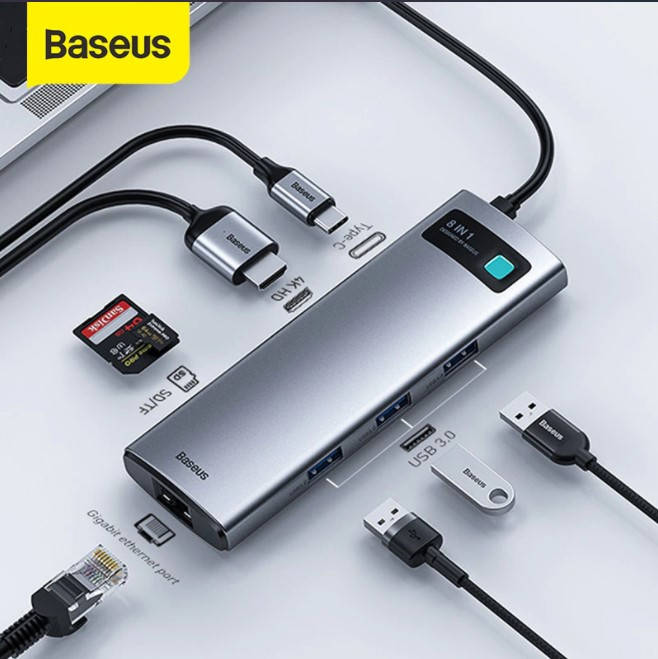 

USB-хаб Baseus Metal Gleam Series 8-in-1 Type-C Gray (CAHUB-CV0G)