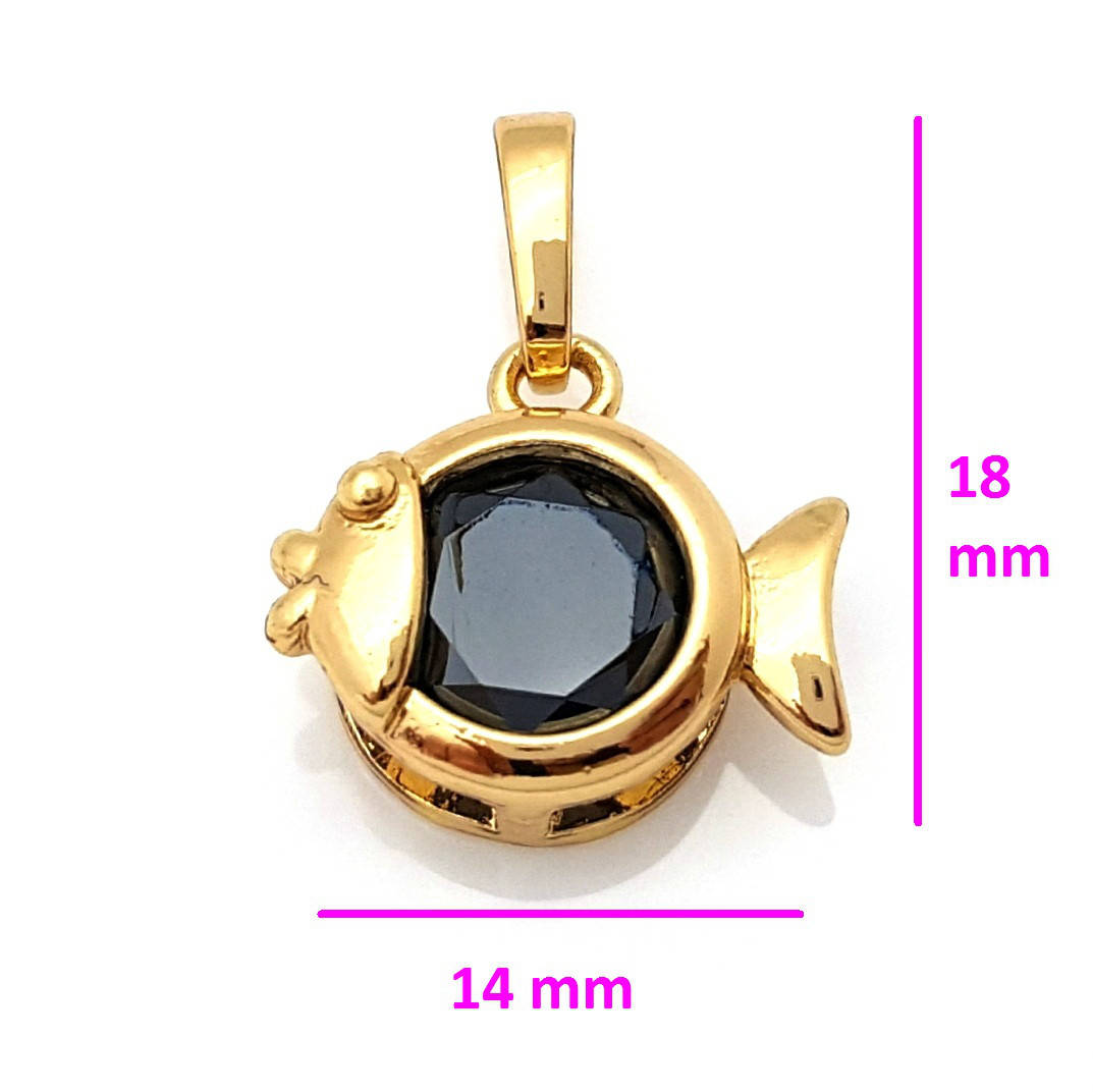 

Кулон позолоченный, Золотая Рыбка, с черным цирконием, 18К