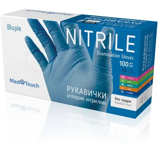

Перчатки нитриловые MedTouch, размер , голубые, 100 шт, Голубой