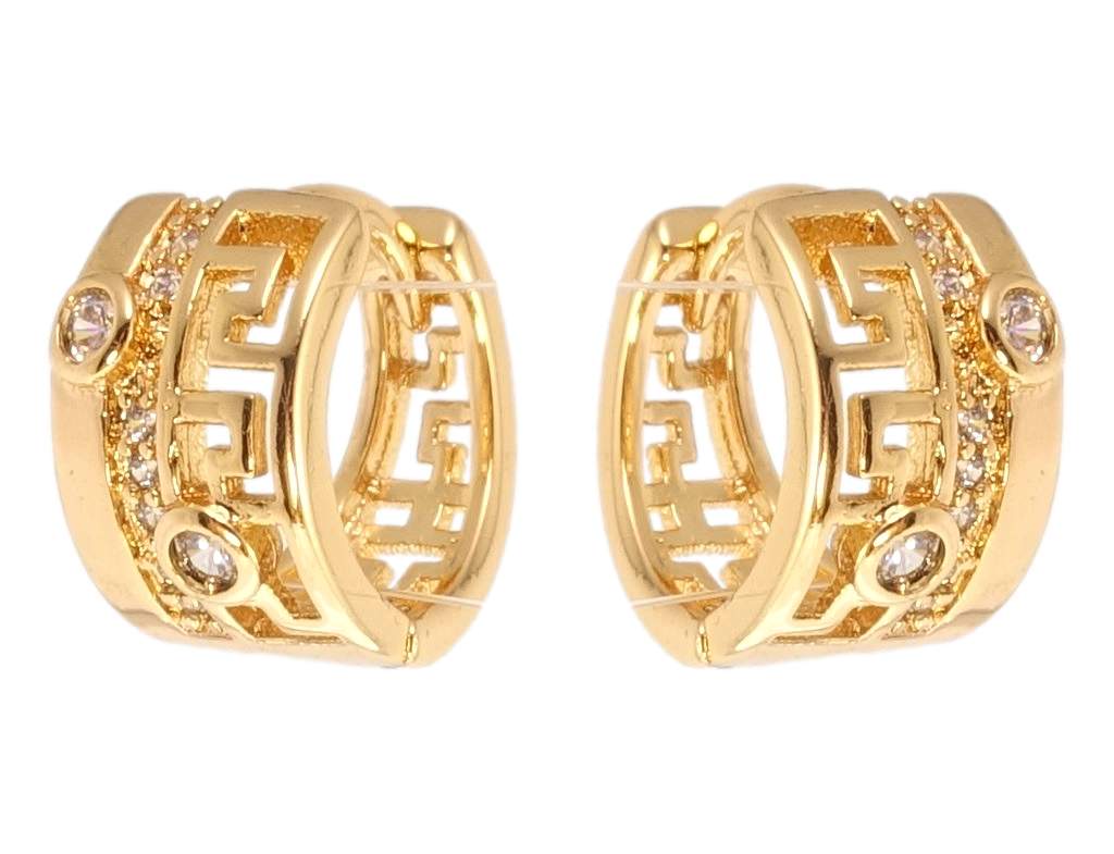 

Серьги Xuping Позолота 18K колечки "Резной меандровый орнамент с цирконием"